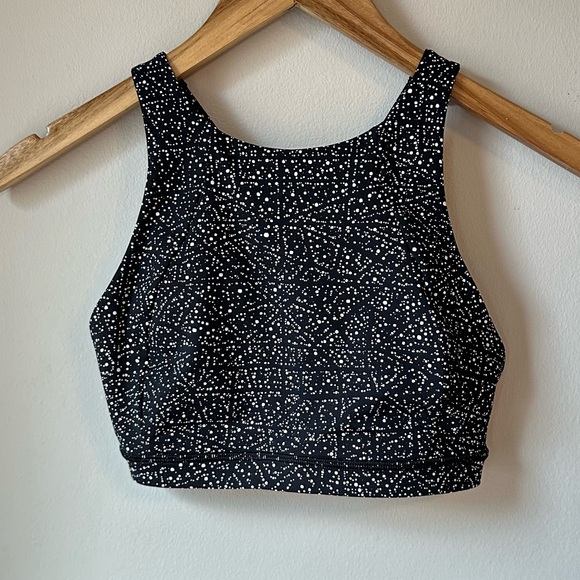 lululemon Free To Be Serene High Neck Bra Black White Speckle Size 4 - Picture 4 of 13